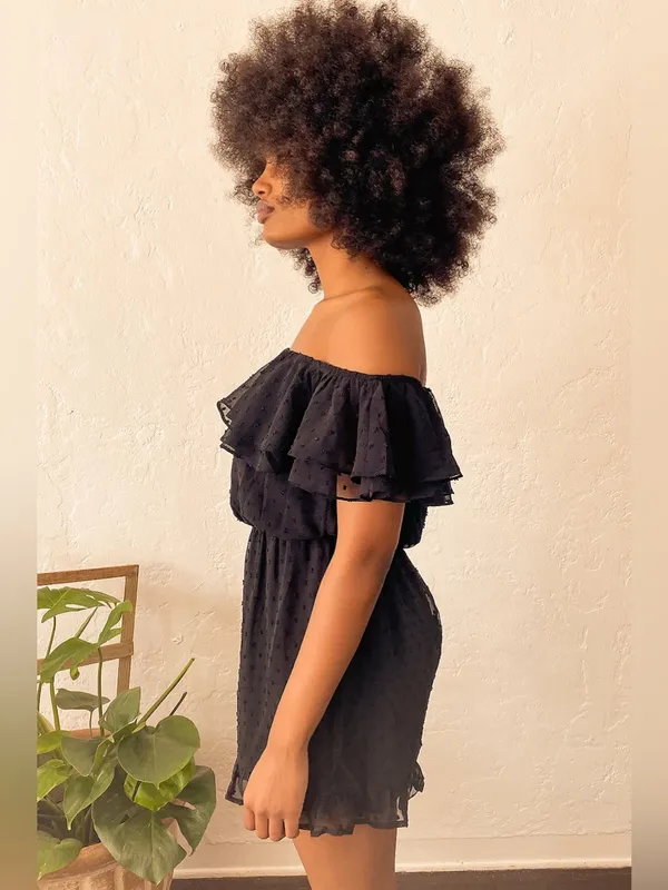 Lulus Frilled to Bits Black Swiss Dot Off-the-Shoulder Romper Size Small NWT - Image 5