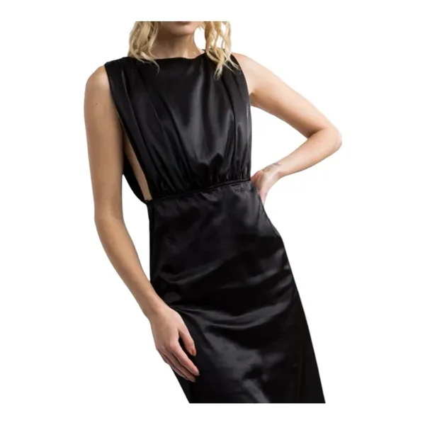 Lena Satin Midi Dress Womens Large Black‎ Open Back Sleeveless Cocktail Sleek - Image 4