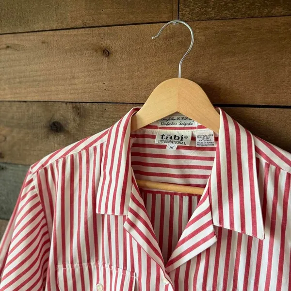 Vintage Tabi International Red White Stripe Button Up Shirt - Image 3