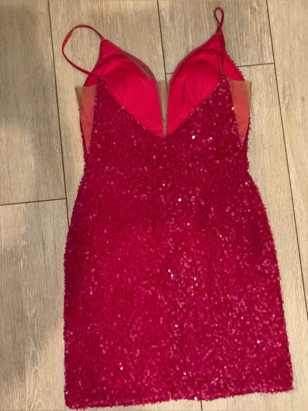 Adorable Alyce 4599 fitted straight dress in fuchsia plush sequins, size 2 - Image 14