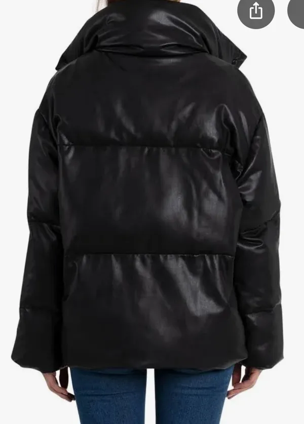 Faux Leather black Puffer Jacket - Image 4
