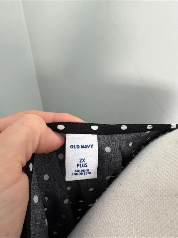Old Navy Black Polka‎ Dot V-Neck Midi Dress Long Sleeve Size 2X - Image 2