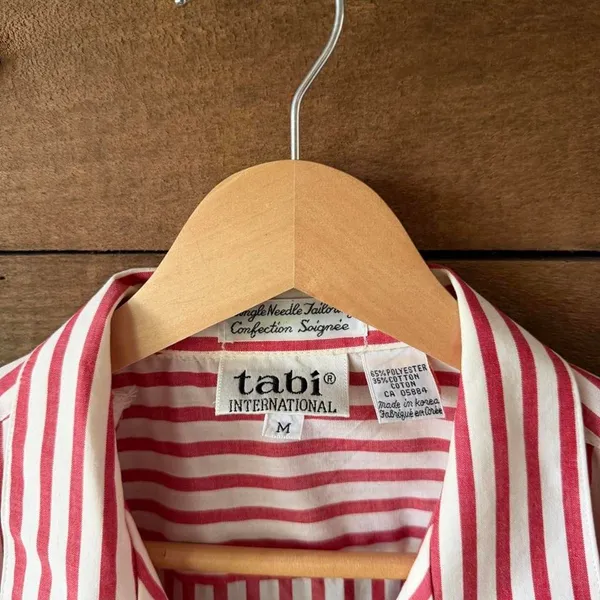 Vintage Tabi International Red White Stripe Button Up Shirt - Image 4