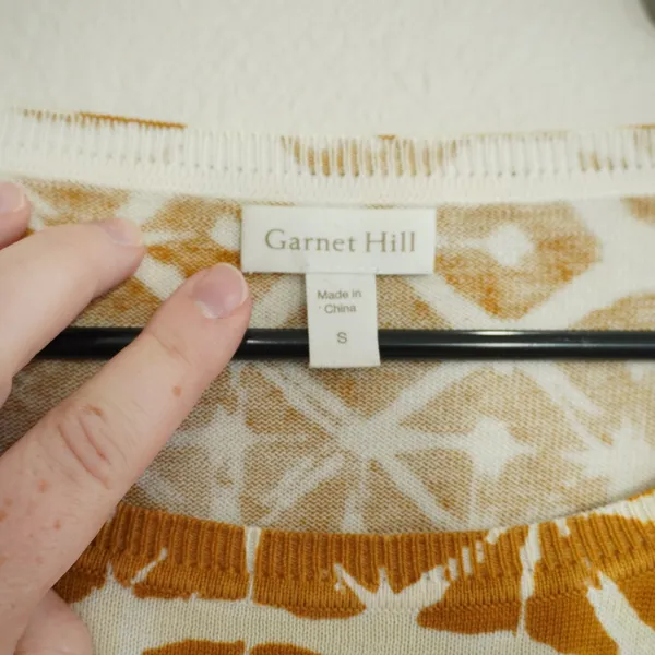 Garnet Hill Size Small Mustard Yellow Silk Cotton Shibori Print Sweater Eclectic - Image 3