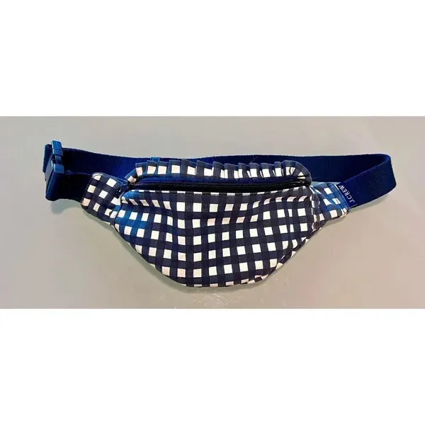 J Crew Fanny Pack Crossbody Sac Blue White Gingham Plaid Cotton Ruffle Edge - Image 5