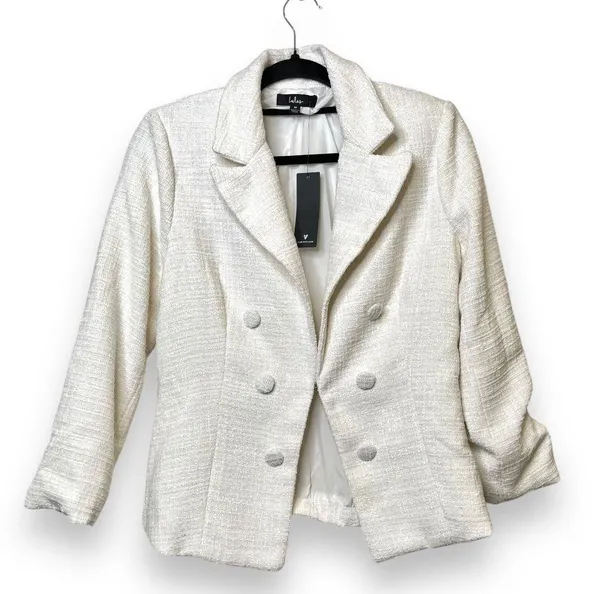 Lulu’s l White Tweed Open-Front Blazer Medium New with Tags - Image 12