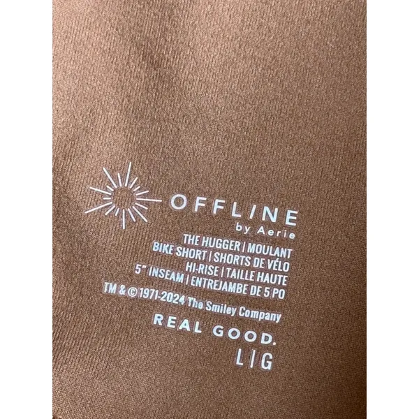 EUC OFFLINE by Aerie The Hugger Brown Smiley Bike Shorts 5" Inseam hi-rise sz L - Image 3