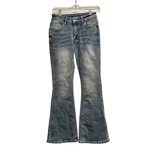Petite Flare Jeans Y2K Light Wash Stretch Denim Mid Rise‎ Small - Image 3