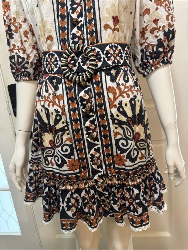 Farm Rio Flower Fan Tapestry Off-White Mini Dress Size Large. - Image 6