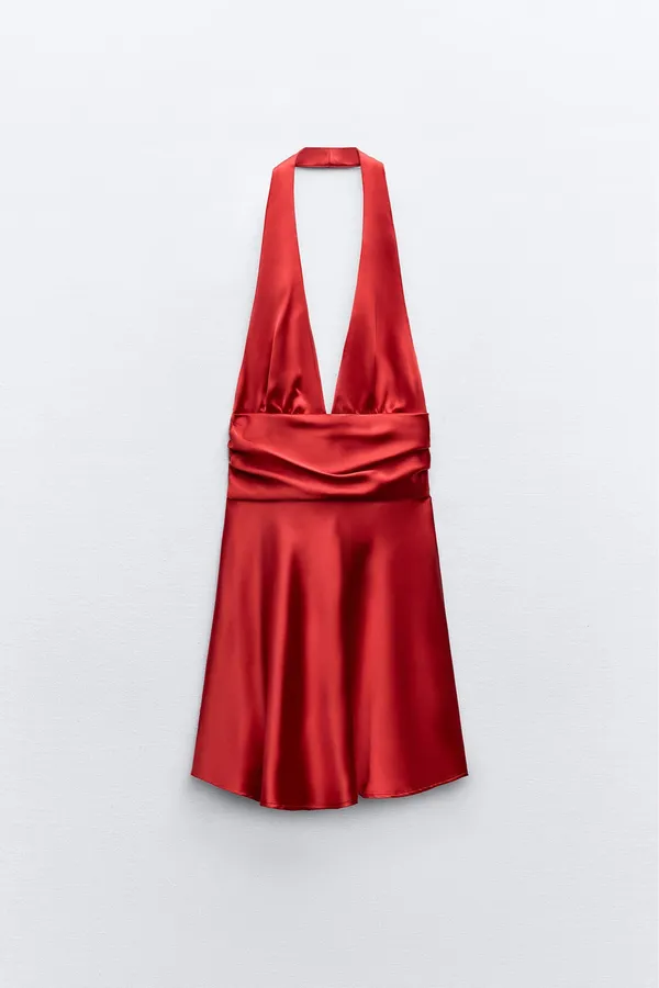 Zara dres red mini Halter Satin Effect wedding party coctail bow - Image 8