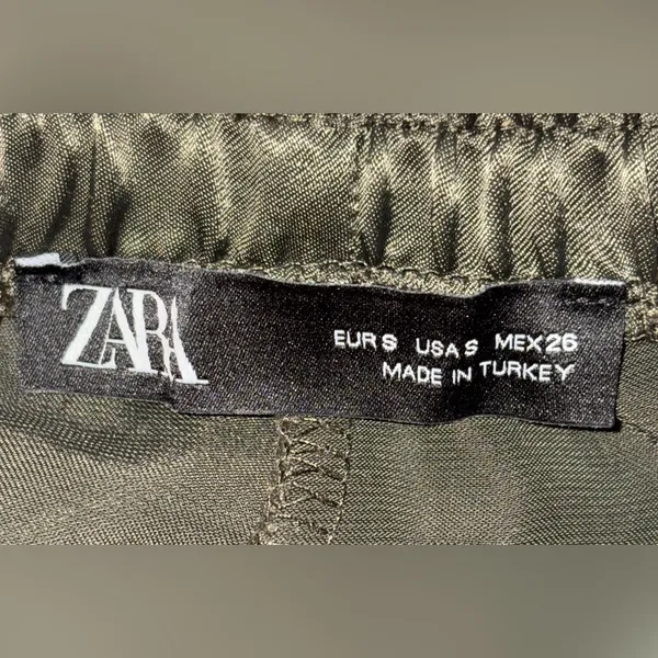 Zara Khaki Satin Utility Trousers Size Small Like New‎ - Image 3