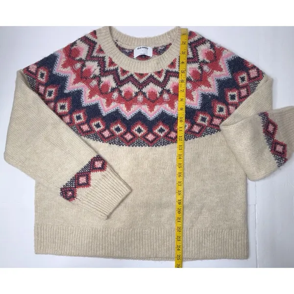 Old‎ Navy Crew Neck Fair Isle Sweater Women Sz L Wool Blend Retro Boho Boxy Warm - Image 3