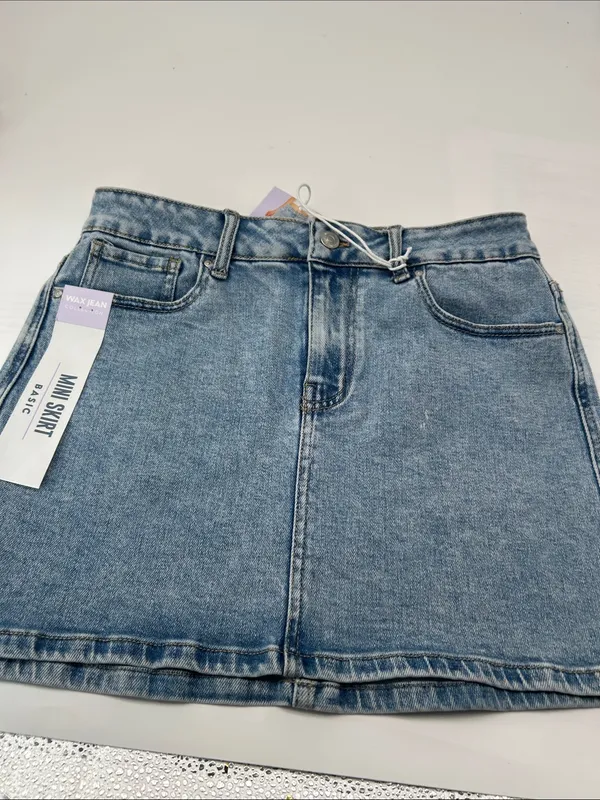 Wax Jean Light Wash Denim Mini Skirt - Image 14