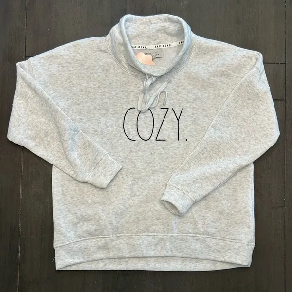 Rae Dunn “COZY” Sweatshirt Pullover Grey Funnel Neck Lounge hygge minimal NWT SM - Image 3