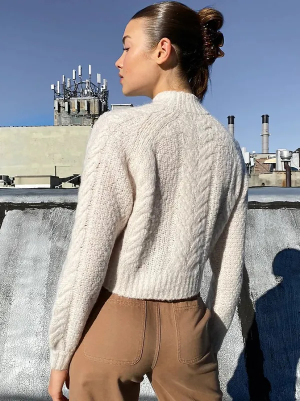 Aritzia Sunday Best Melly Alpaca Wool Cable Knit Sweater – Heather Oatmeal – S - Image 2