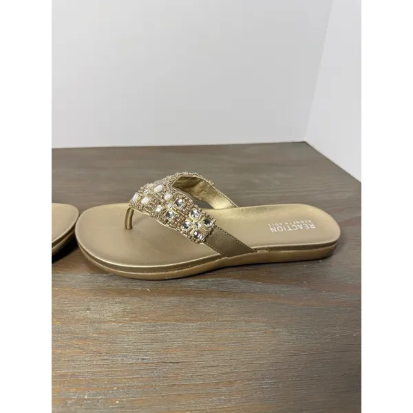 Kenneth Cole Reaction Glam-athon Beaded‎ Thong Sandals Gold Size 6.5 New - Image 4