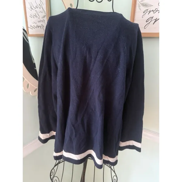 French Curve Large Sweater Blue White Cashmere Round Neck Luxury‎ - Image 2