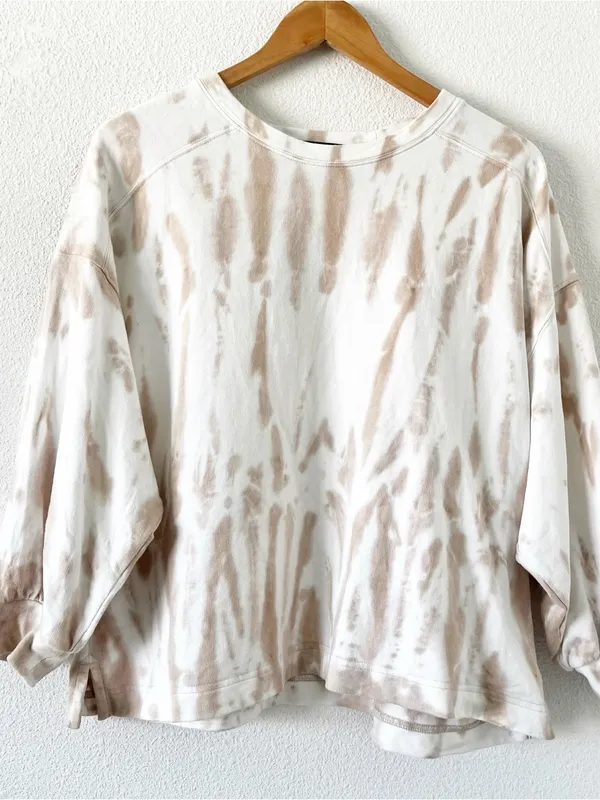 Banana Republic Tie Dye Tan Cream Boxy Fit Puff Sleeve Sweatshirt - Image 2