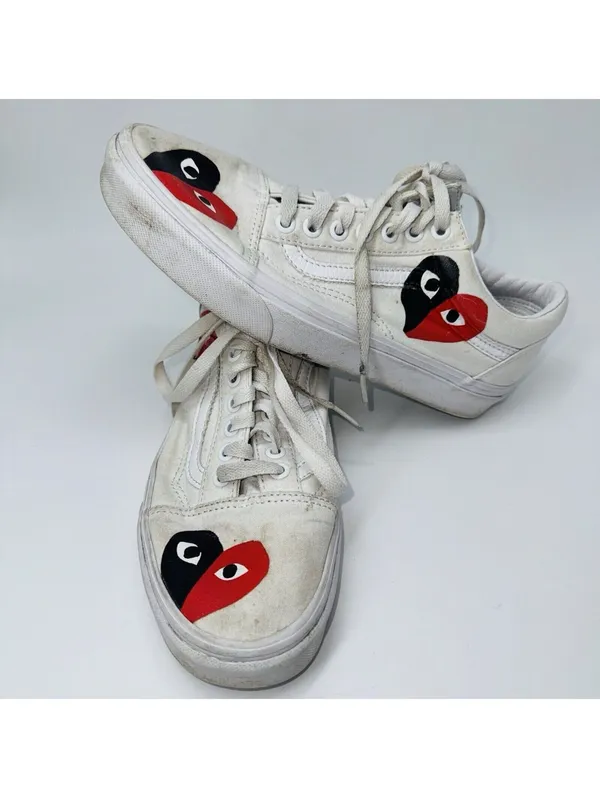 Vans CDG White Low Women's 8.5 Men's 7 Sneakers Shoes Commes De Garçon - Image 8