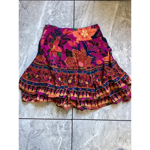 Farm Rio Magenta Tropical Floral Tiered Ruffle Mini Skirt XXS Boho Viscose - Image 6