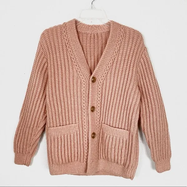 Vintage Light Orange Knit Button Up Cardigan Sweater - Image 3