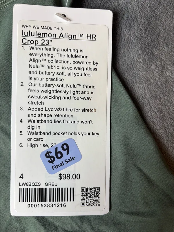 Lululemon Align High-Rise Crop 23" Grey Eucalyptus Size 4 - Image 5