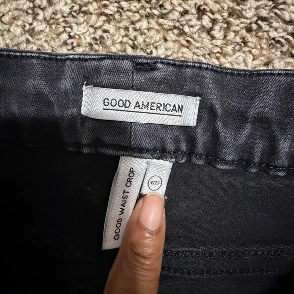 Good American Good Waist Crop Skinny Jeans Black Distressed High Rise 4/27 - Image 2
