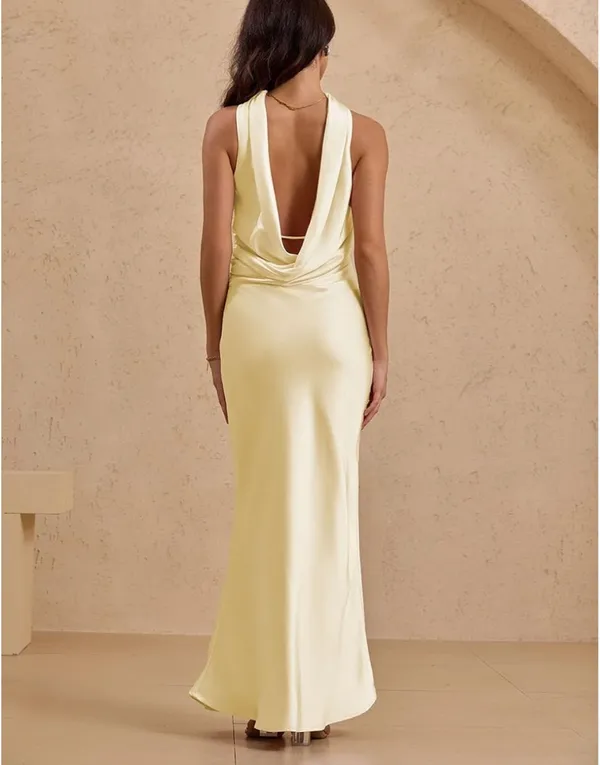 Satin strapless maxi dress formal wedding yellow - Image 2