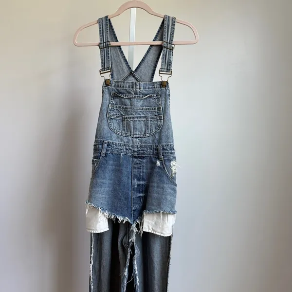 Carmar sz S blue distressed cutout cottagecore Denim Overalls‎ - Image 2