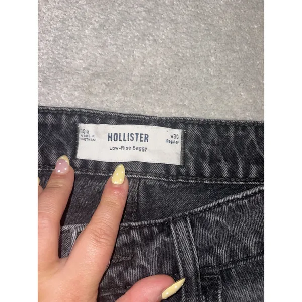 hollister low rose baggy jeans black washed size 10/30 - Image 3