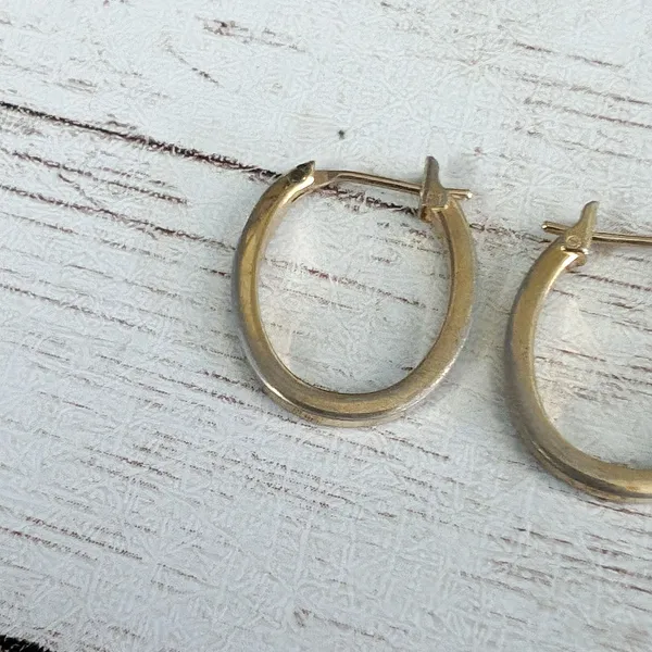 Vintage Earrings For Pierced Ears - Dainty Dull Gold Tone Elongated Hoops - Image 5