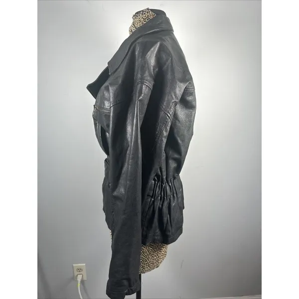 Boutique Europa Womens Leather Jacket Coat Black Moto‎ Biker Zip Belt 90s - Image 4