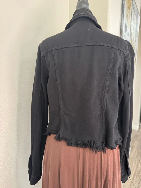 Hidden Los Angeles Black Denim Raw Hem Jacket Size Small - Image 9