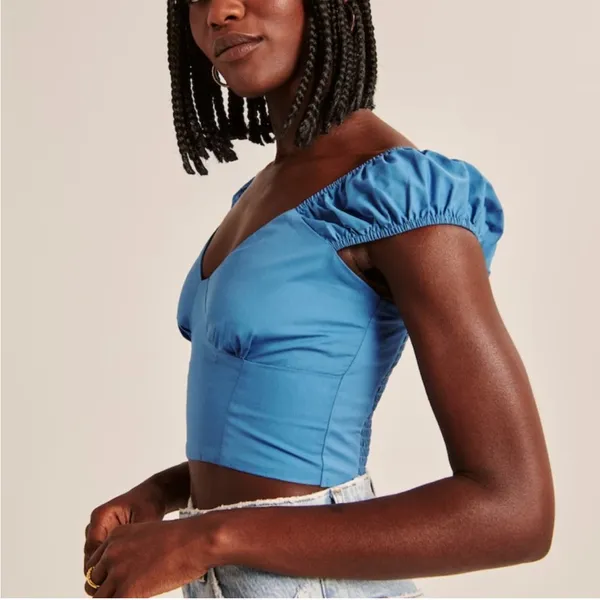 Abercrombie Cap Sleeve Poplin Top in Blue Size Small - Image 5