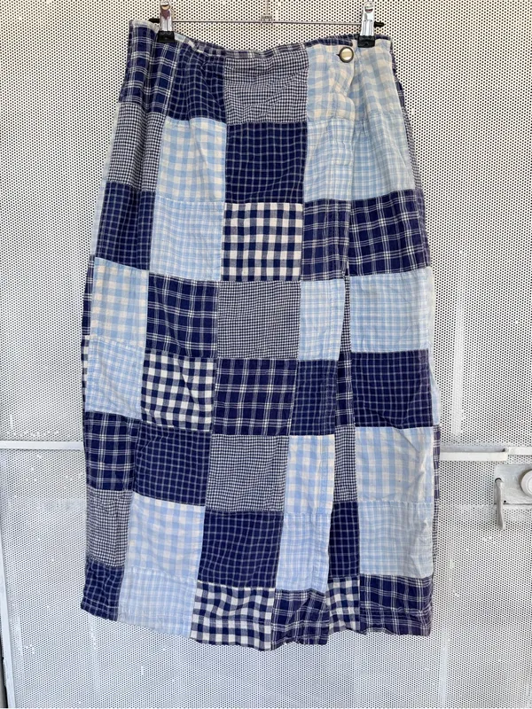 VTG y2k boho chic Blue Patchwork wrap Midi Skirt with Button Detail Size 14 - Image 2