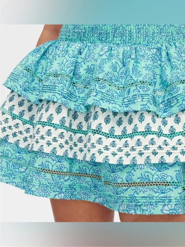 NWT Roller Rabbit x Target Aqua Blue Floral Flounce Skirt, 100% Cotton, Size S - Image 2