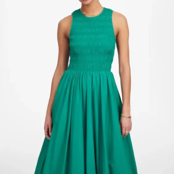 NWT Madewell Verdant Green The‎ Melody Bubble-Hem Smocked Midi Dress Poplin XXS - Image 12