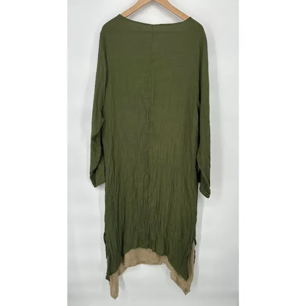 Anself Maxi Dress Green Size 5XL Asymmetrical Lagenlook Long Sleeve Crinkle‎ - Image 4