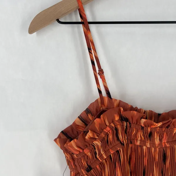 Nine West Camisole Top‎ Womens S Orange Abstract Pleated Smocked Spaghetti Strap - Image 10