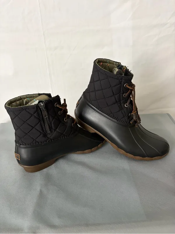 Sperry Black Quilted Duck Boots Lace Up Zipper Womens 7(B221) - Image 3