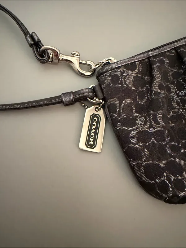 Coach Black Signature Wristlet with Silver Tags - Image 4