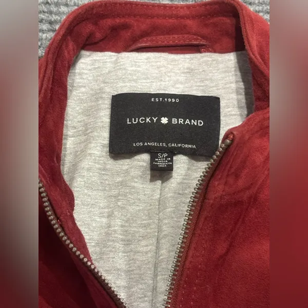Lucky Brand Wine Red Goat Leather Zip‎ Jacket size Small - Image 2