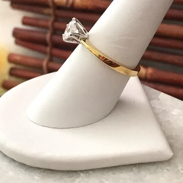 Avon Gold Plated Brilliant Solitaire Ring Size 8 - Image 3