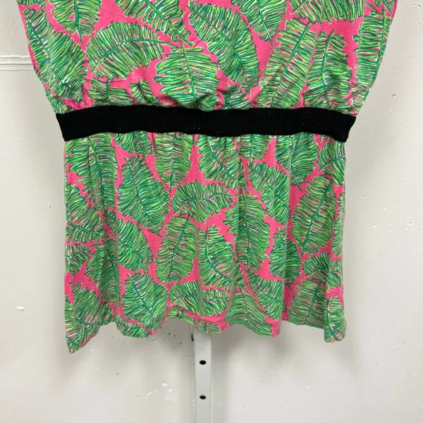 Lilly Pulitzer Pink‎ Green Palm Leaf Print Tunic Top Small Tropical Boat Neck - Image 4