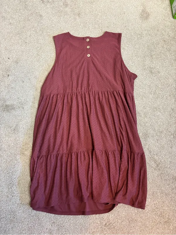 Maurices Rust Maroon Burgundy Swiss Dot Tiered Sleeveless Casual Dress - Image 6