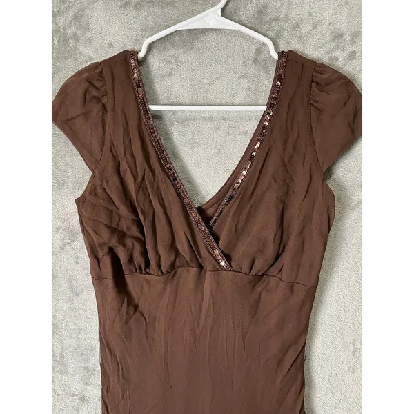 Vintage Y2K Babydoll Silk Chiffon Sequin Brown Midi Dress Small‎ Earth Fairy New - Image 2