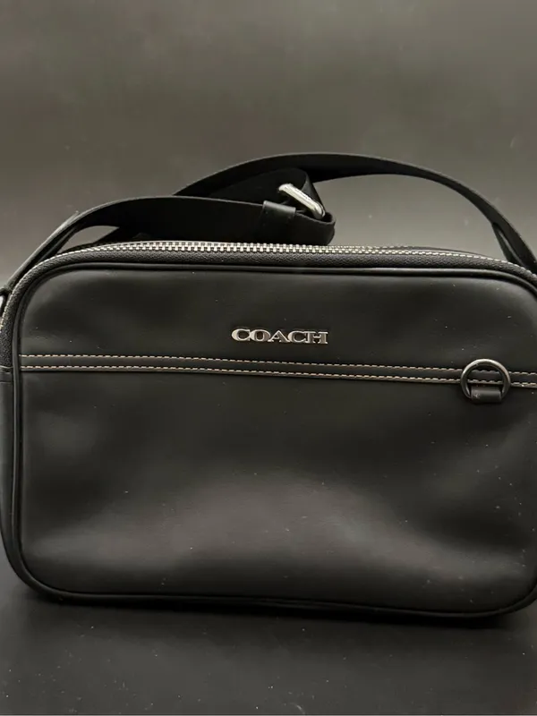 COACH C4148 Black Smooth Calf Leather Double Zip Graham Crossbody Camera Bag - Image 2