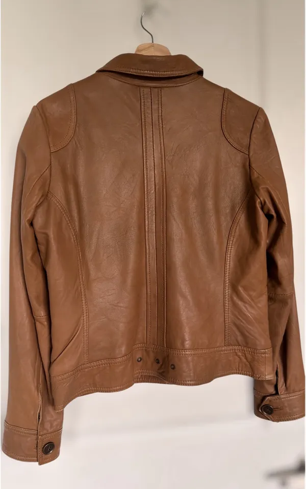 Vintage Naf Naf Cognac Genuine Sheepskin Leather Zip front Jacket Women’s L M - Image 2