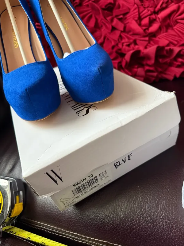 DREAM PAIRS Women's Party Sexy Platform Nightclub Shoes size 7 Blue Suede - Image 4