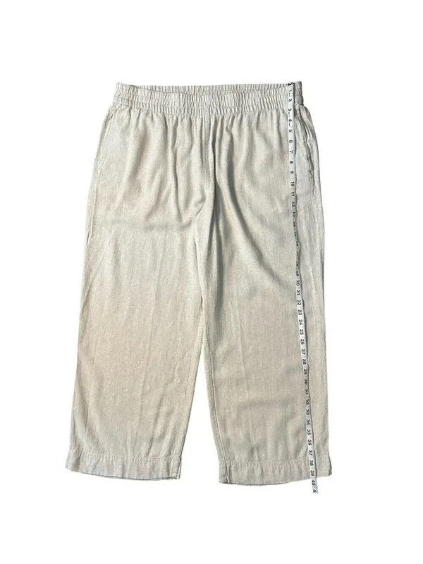 Old Navy High Rise Linen Blend Wide Leg Casual Comfort Waistband Pant Tan Sz XL - Image 7